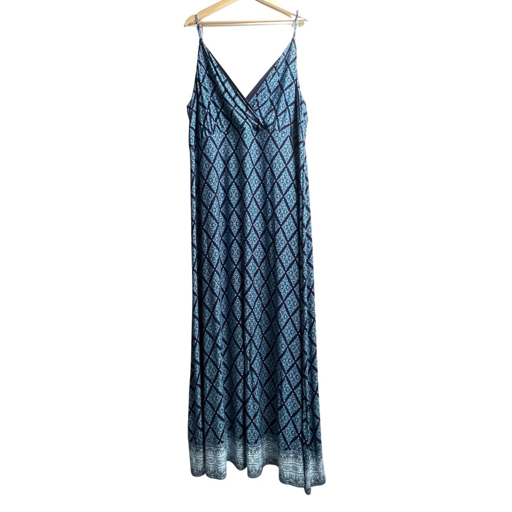 NWT LOFT Beach Maxi Dress Plus Size‎ 1X 20/22 Blue Geometric Diamond Boho Summer